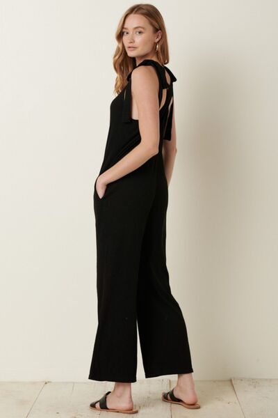 Mittoshop Rib Knit V-Neck Cross Back Jumpsuit - My Store