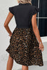 Black Flutter Sleeve Bodice Splicing Leopard Print Dress - My Store