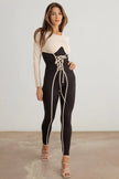 Contrast Stitch Lace-Up Long Sleeve Jumpsuit - My Store