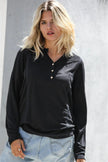 Black Button Up Detail Long Sleeve Top /1-1-1 - My Store