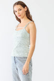 Cream & Green Printed Ribbed Sleeveless Strappy Top /3-2-1 - My Store