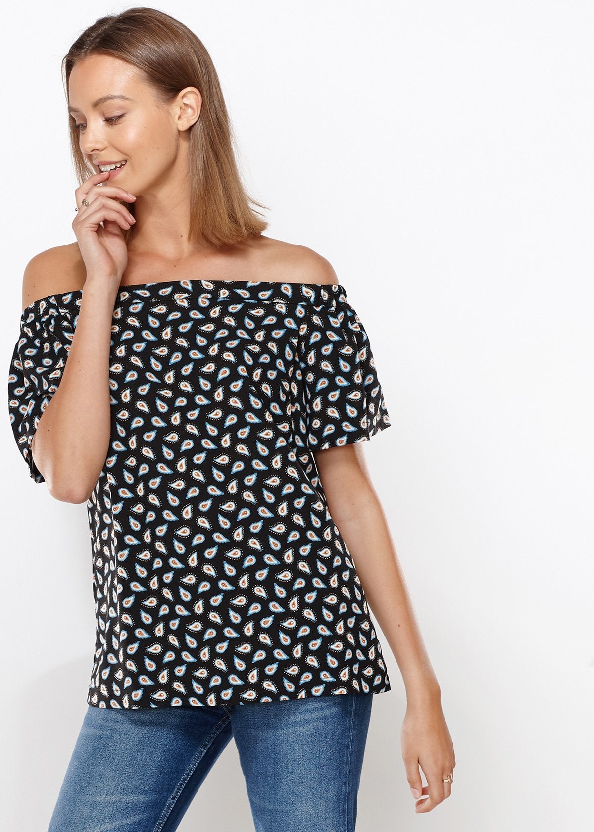 Women's Off Shoulder Top In Black Blue Avocado - My Store