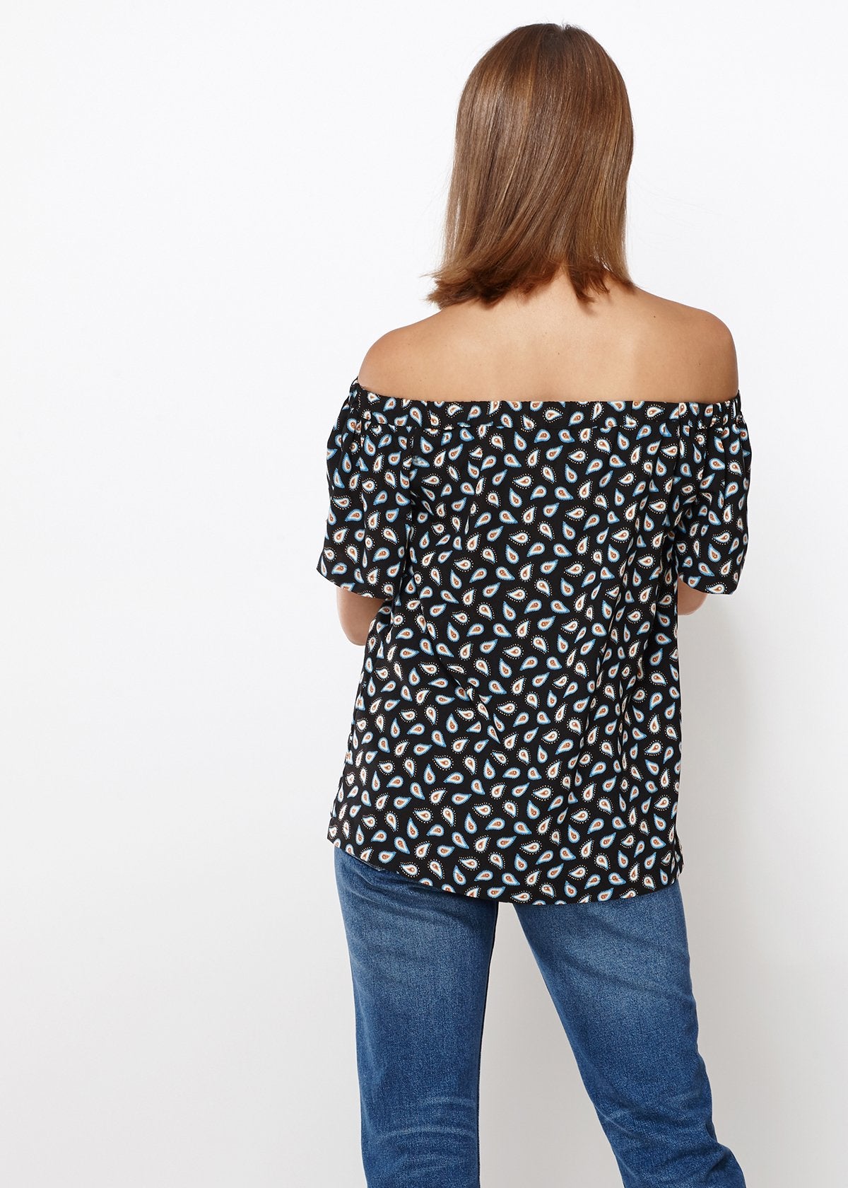 Women's Off Shoulder Top In Black Blue Avocado - My Store