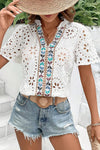 Eyelet Frill Short Sleeve Blouse - My Store