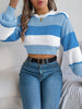 Color Block Round Neck Cropped Sweater - My Store