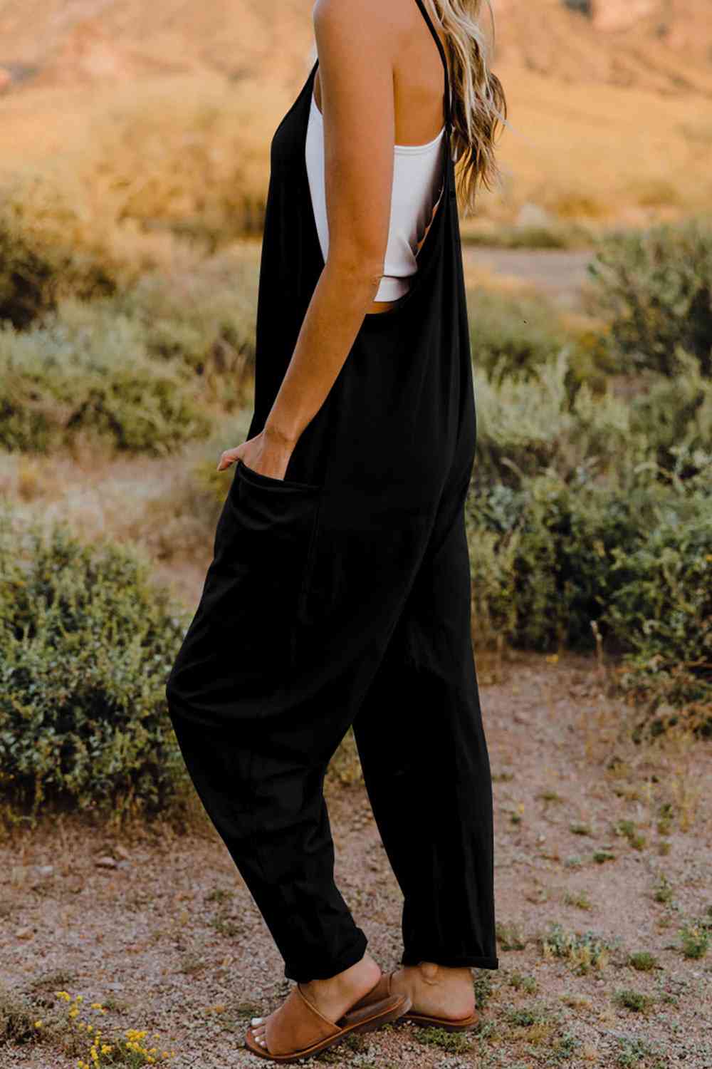 Double Take  V-Neck Sleeveless Jumpsuit with Pocket - My Store