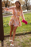 Yellow Ruffled Buttoned Knotted High Waist Floral Mini Dress - My Store