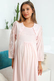 Shopymommy 55103 Elegance Lace Sleeves Maternity & Nursing Nightgown - My Store