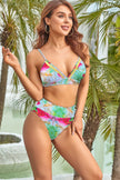 Printed Tie Back V-Neck Bikini Set - My Store