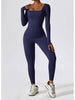 Square Neck Long Sleeve Sports Jumpsuit - My Store