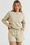 Double Take Full Size Texture Long Sleeve Top and Drawstring Shorts - My Store