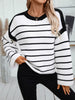 Striped Round Neck Long Sleeve Sweater - My Store