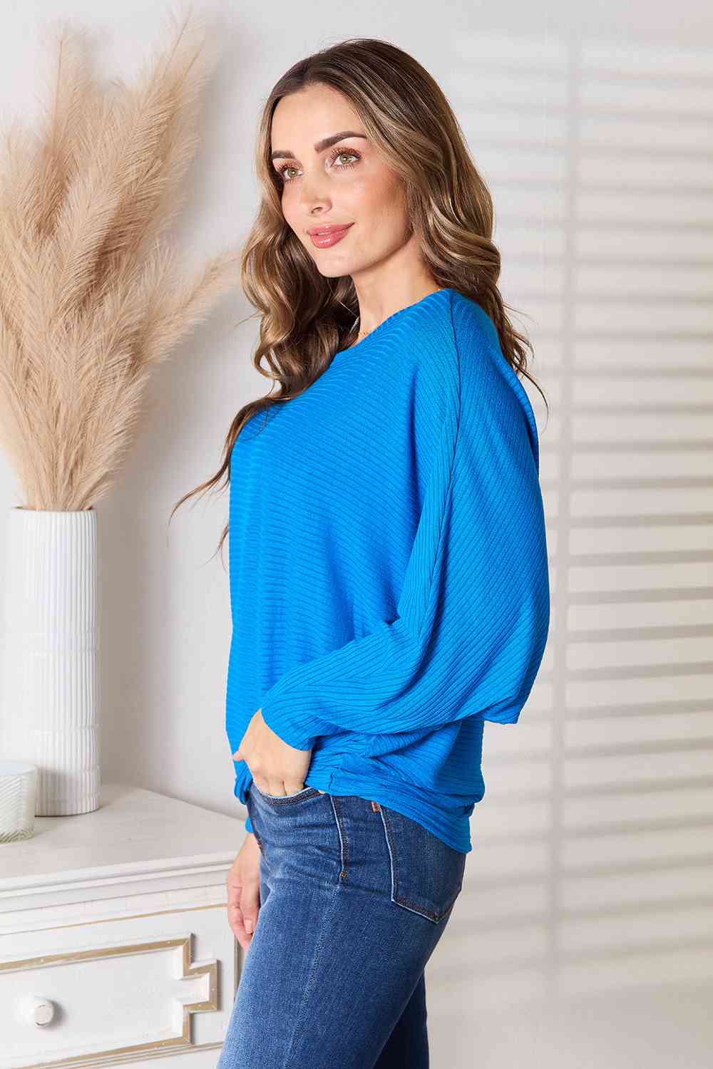 Zenana Full Size Round Neck Batwing Sleeve Blouse - My Store