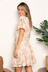 Double Take Floral Lace Pompom Detail Tie-Waist Flutter Sleeve Dress - My Store