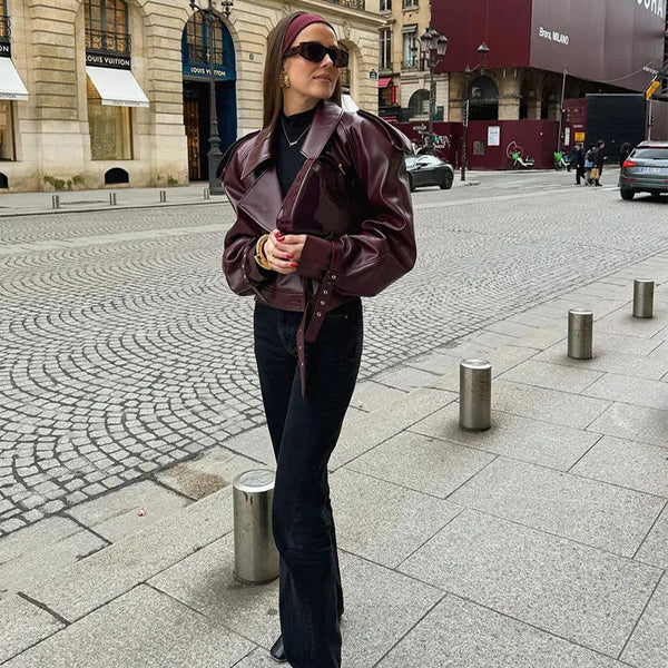 Women's Cropped Leather Jacket - My Store