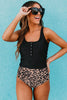 Black Square Neck Sleeveless Fashion Print Tankini Set - My Store