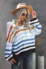 Women's Multicolor Stripe Bubblegum V-Neck Braided Knit Sweater - My Store