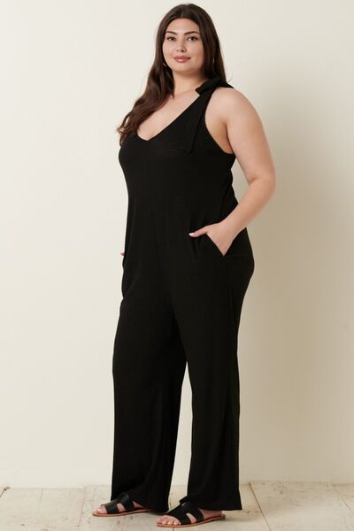 Mittoshop Rib Knit V-Neck Cross Back Jumpsuit - My Store