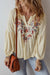 Embroidered Notched Long Sleeve Blouse - My Store