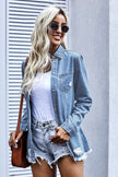 Women's Shirt Collar Ripped Denim Jacket - My Store