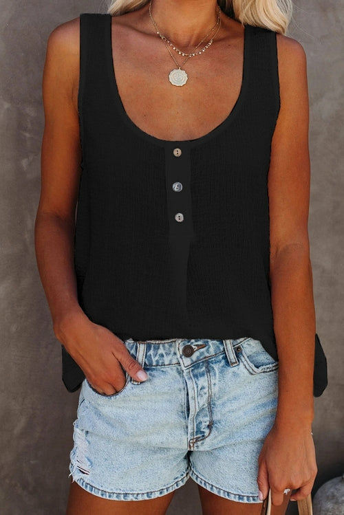 Button Textured Cotton Tank Top - My Store