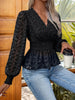 Smocked Surplice Long Sleeve Blouse - My Store