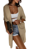 Khaki Dolman Half Sleeve Pocketed Long Cardigan - My Store