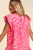 Pink Zebra Stripe Printed Ruffle Trim Pocketed Dress - My Store