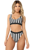 Black Athletic Striped Tank High Waist Bikini - My Store