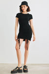 Black Ribbed Short Sleeve Ruched Mini Dress /3-2-1 - My Store