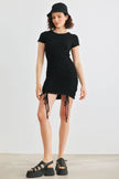 Black Ribbed Short Sleeve Ruched Mini Dress /3-2-1 - My Store