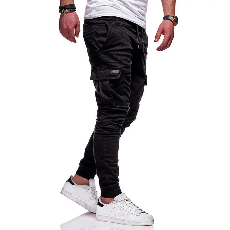 Men's Slim Fit Ankle-tied Pencil Pants with Drawstring and Side Pockets