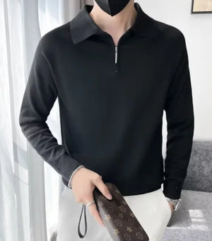 Long Sleeve Polo Shirt - Black - My Store