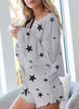 White Star Print Knit Long Sleeve Short Pajamas Set - My Store