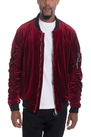 Velour Cinch Sleeve Bomber Jacket - My Store