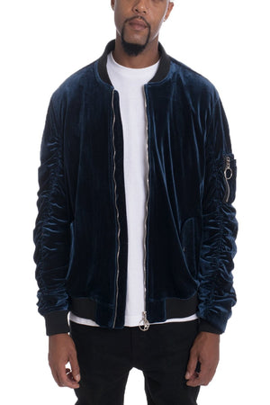 Velour Cinch Sleeve Bomber Jacket - My Store