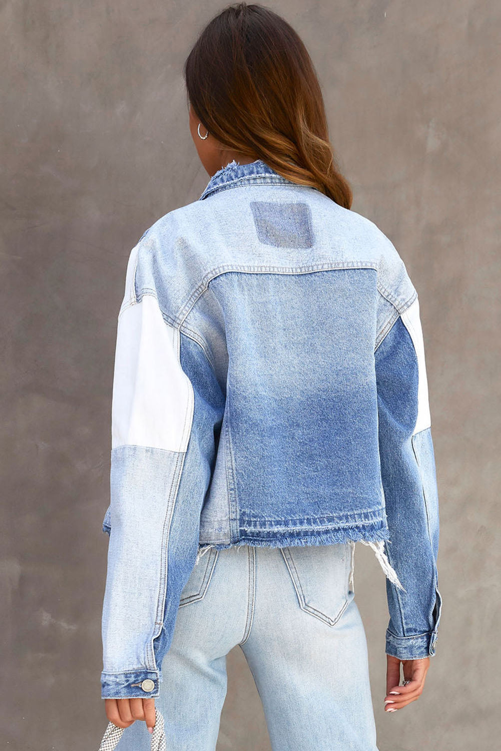 Sky Blue Denim Hem Jacket - My Store