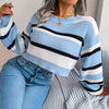 Ins Style Autumn And Winter Casual Striped Long-Sleeved Open-Neck Knit - My Store