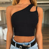 One shoulder drawstring sexy crop top Elegant bodycon women - My Store