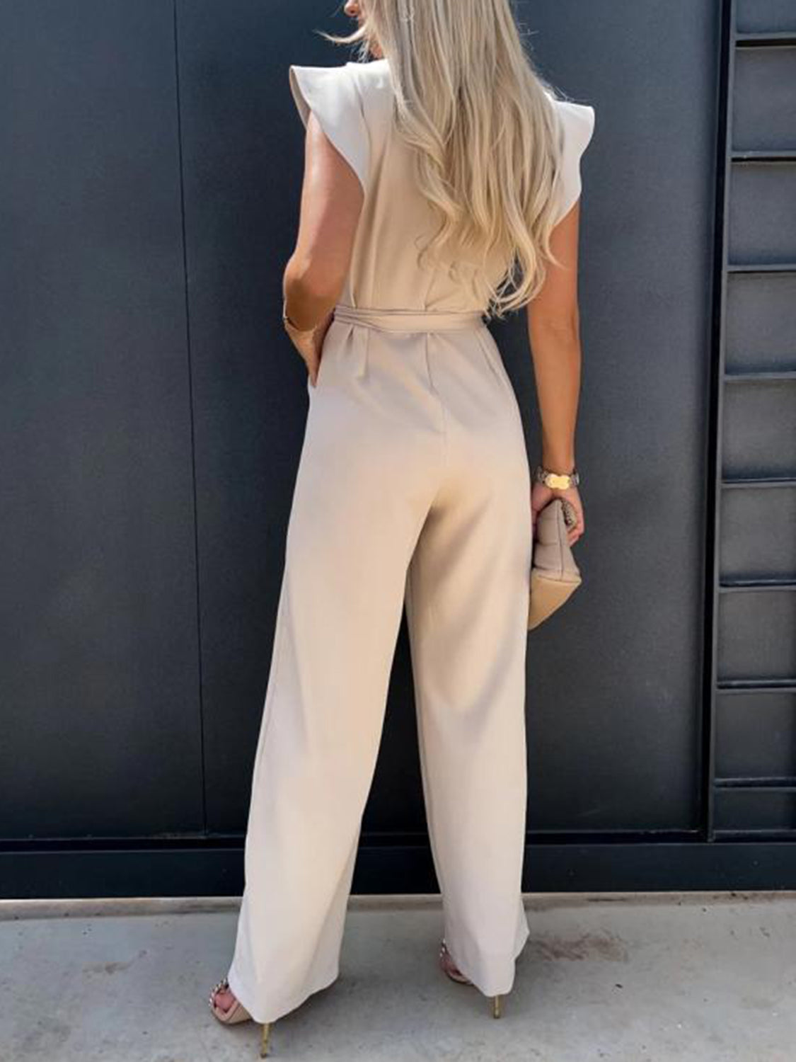 Ruffled Round Neck Cap Sleeve Jumpsuit - My Store