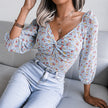 Ins Style Live Shot Autumn And Winter New Sexy V-Neck Knotted Floral C - My Store