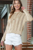 Full Size Openwork Cable-Knit Round Neck Knit Top- - My Store