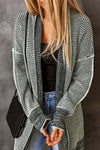 Gray Plaid Knitted Long Open Front Cardigan - My Store