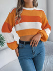 Color Block Round Neck Cropped Sweater - My Store