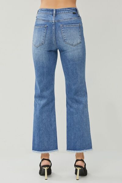 RISEN High Waist Raw Hem Slit Straight Jeans - My Store