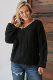 Winter Black Bubblegum V-Neck Braided Knit Sweater - My Store