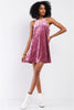 Pink Rose Velvet Square Halter Neck Mini Dress - My Store