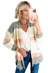 Multicolor Color Block Striped Pocketed Open Cardigan - My Store