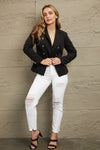 Double Take Double-Breasted Padded Shoulder Blazer - My Store