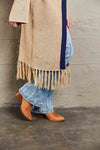 Double Take Geometric Fringe Hem Open Front Duster Cardigan - My Store